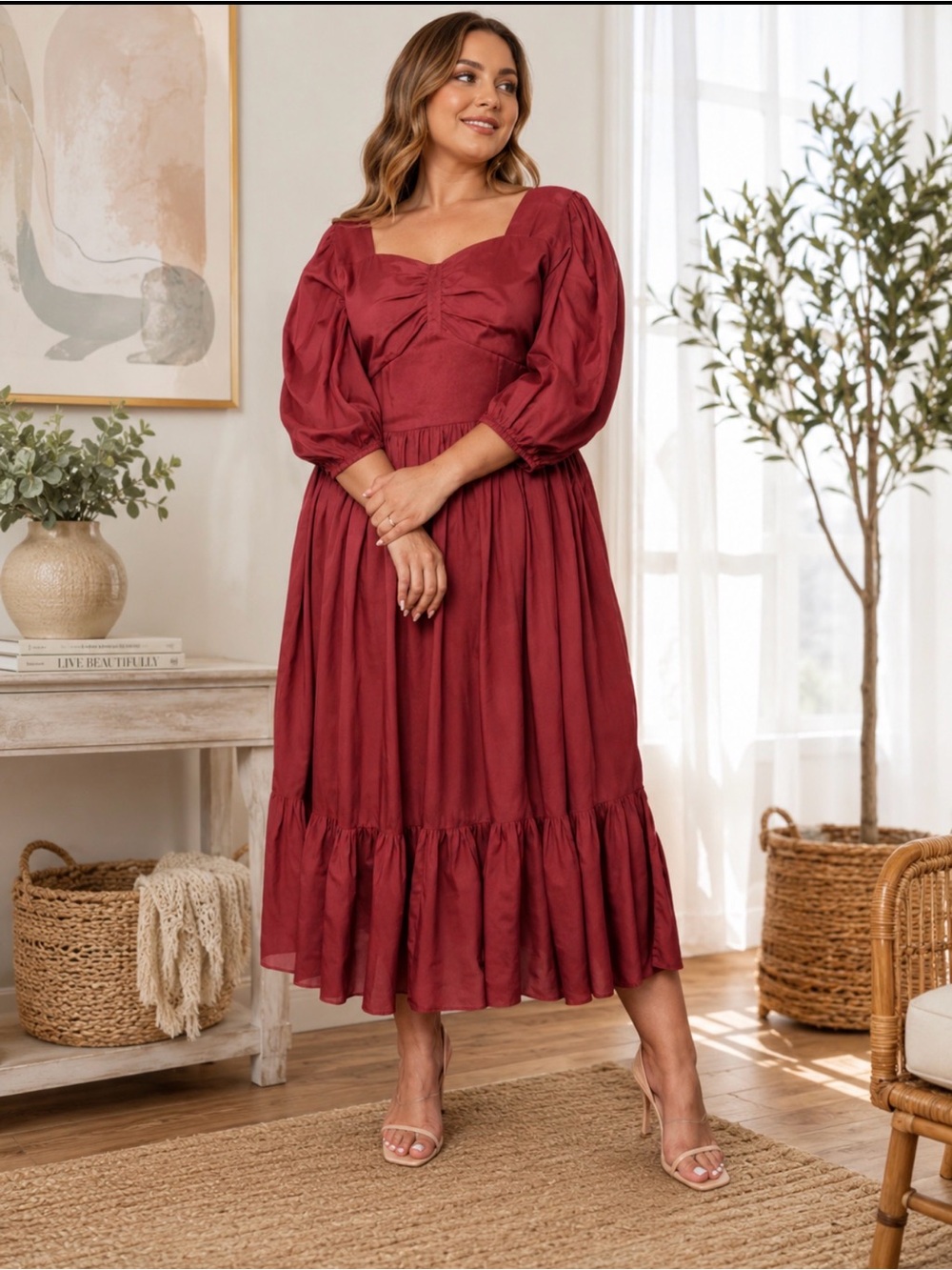 Jessakae Collection size XL midi red pear 3/4 sleeve dress